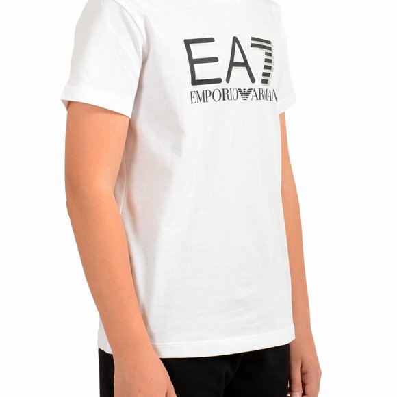 Emporio Armani EA7 Boys White Short Sleeve Logo Print Crewneck T-Shirt - Picture 2 of 7